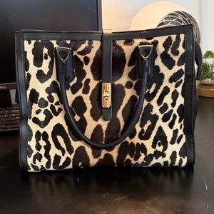 CAVALCANTI Leather Tote with Black Trim,  Leopard Print, Black